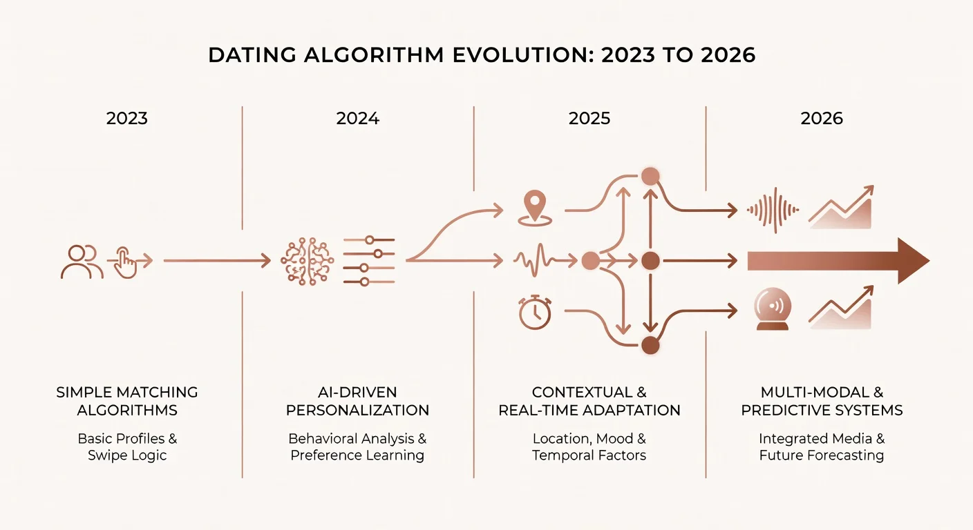 Graphique montrant l'évolution des algorithmes de rencontre 2023-2026