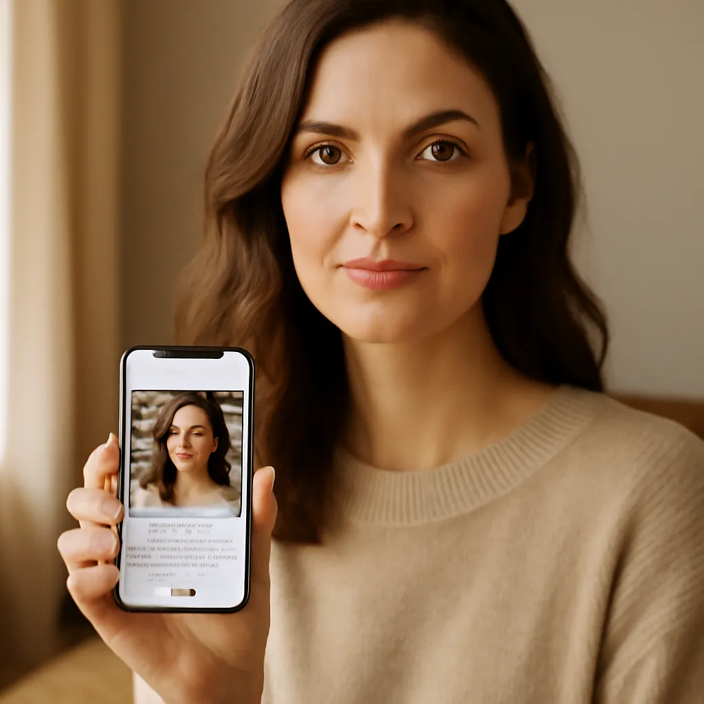 Exemple de profil de rencontre affiché sur un smartphone avec portrait net et bio courte
