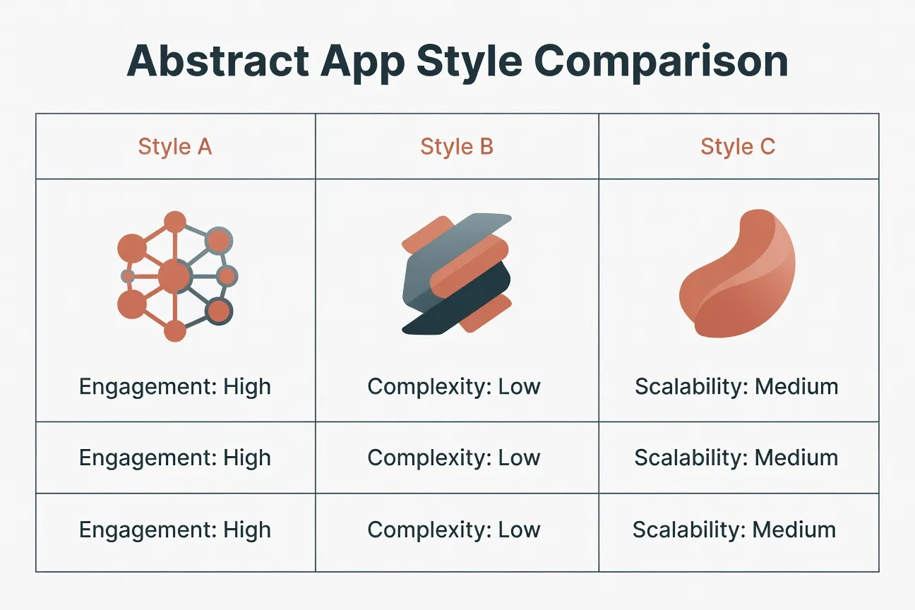 Diagramme comparatif illustrant les 3 styles d'application de rencontre, design infographique propre