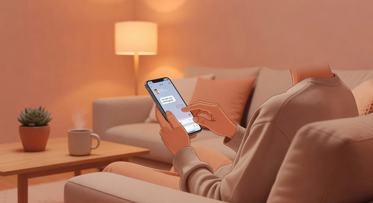 Homme rédigeant un premier message sur smartphone, illustration épurée